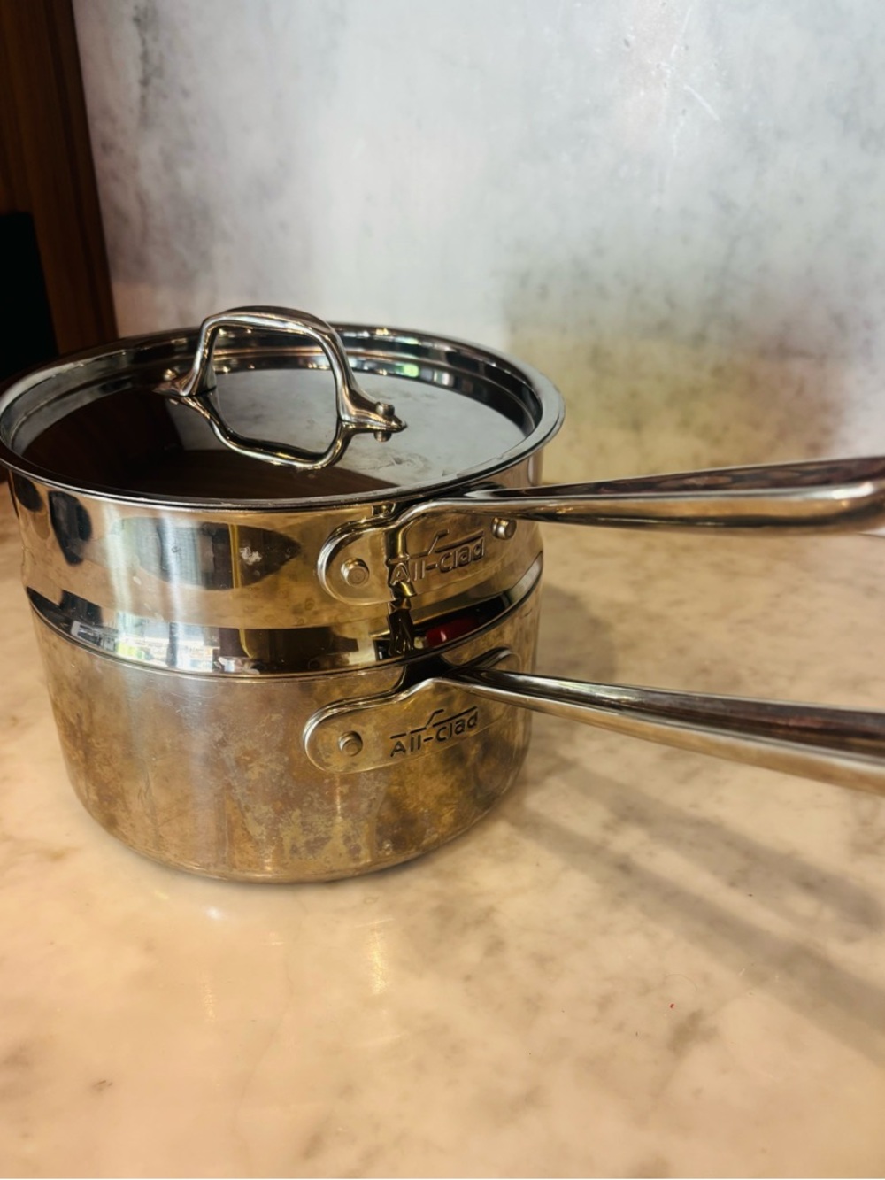 All clad Stainless Steel Saucepan with steamer